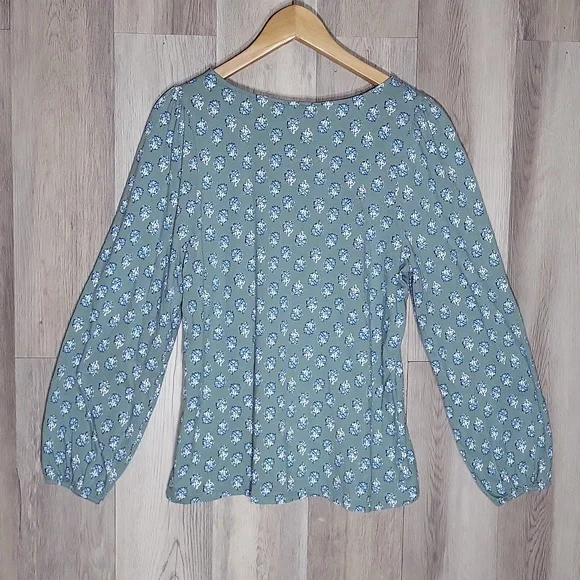 Lucky Brand Womens Large Square Neck Floral Blouse Cinched Cuffs Western - Picture 6 of 8